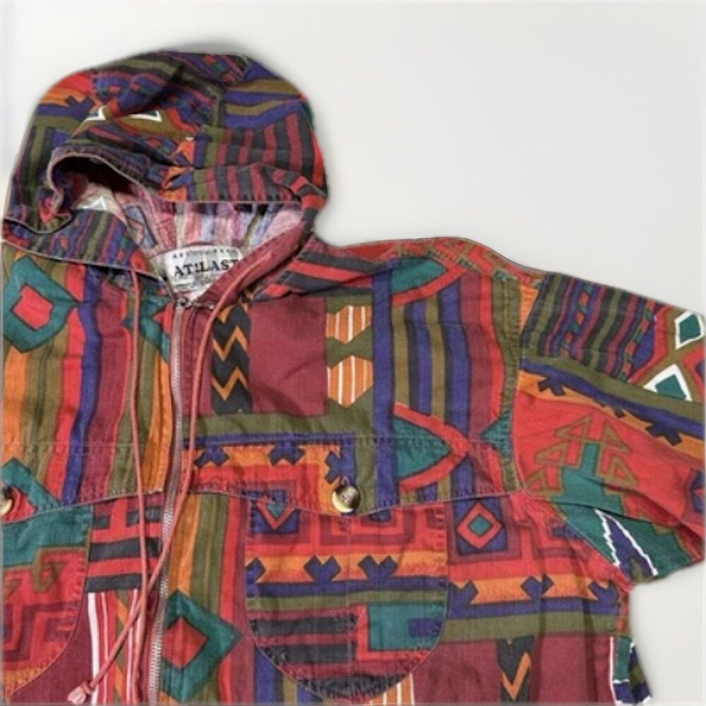 Vintage AT!LAST Hooded Jacket - Tribal Aztec Print - 100% Cotton - Size M - Rare - Picture 3 of 5
